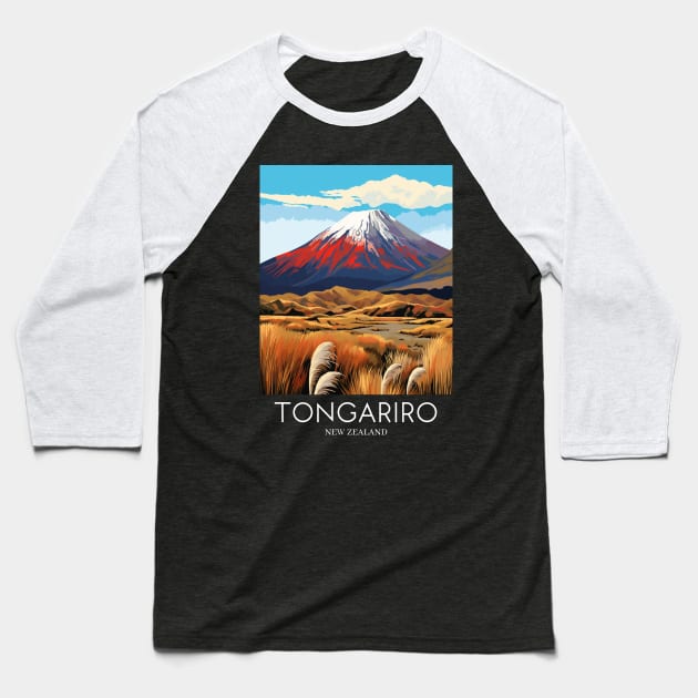 A Pop Art Travel Print of Tongariro National Park - New Zealand Baseball T-Shirt by Studio Red Koala